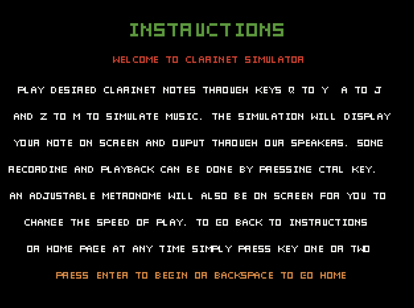 Figure 1. Instructions screen.